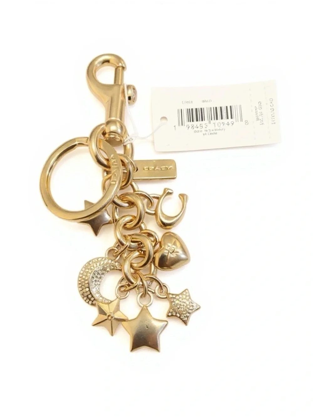 Coach Gold-Tone Star & Moon Charm Keychain NWT